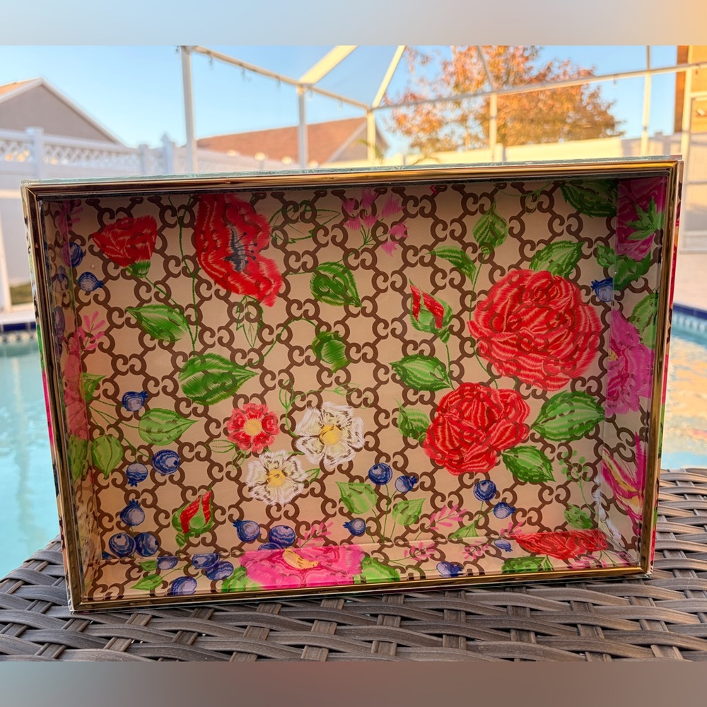 Medium-Fashion Floral Patterned Decorative Tray 9” x 13” ✨ - Picture 10 of 15
